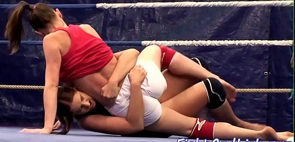  Busty lesbian babes catfighting on the floor